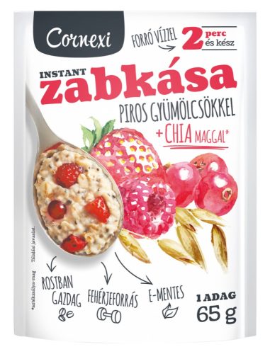 Cornexi piros gyümölcsös zabkása chia maggal, édesítőszerrel, hozzáadott cukor nélkül 55 g