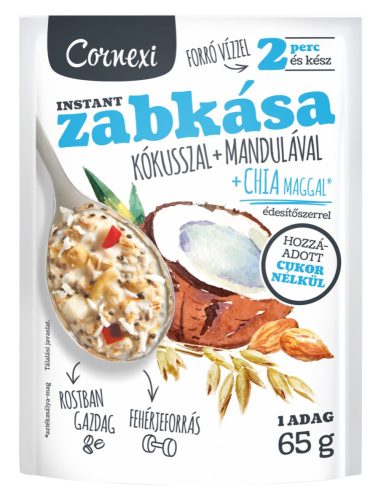 Cornexi kókuszos mandulás zabkása chia maggal, édesítőszerrel, hozzáadott cukor nélkül 55 g