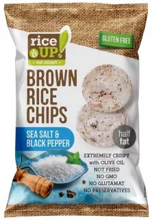 RiceUp! Eat Smart teljes kiőrlésű barna rizs chips sós és borsos ízesítéssel 60 g