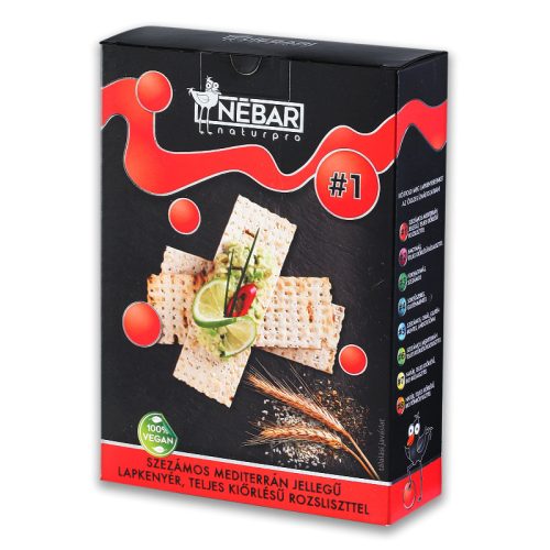 Nébar NaturPro szezámos mediterrán jellegű lapkenyér, teljes kiőrlésű rozsliszttel 175 g