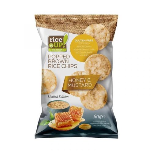 RiceUp! Eat Smart teljes kiőrlésű barna rizs chips mézes-mustáros ízesítéssel 60 g