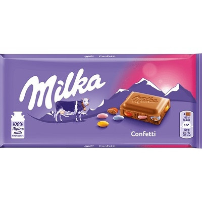 Milka Confetti alpesi tejcsokoládé színes cukordarabokkal 100 g