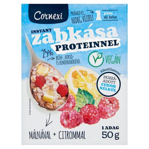 Cornexi málnás-citromos instant zabkása proteinnel, édesítőszerrel 50 g