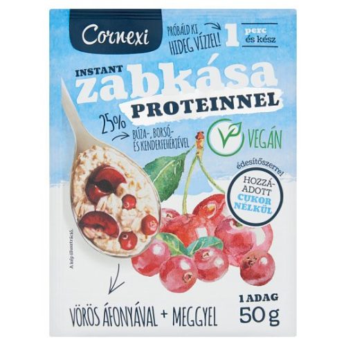 Cornexi vörös áfonyás-meggyes instant zabkása proteinnel, édesítőszerrel 50 g