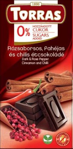 Torras gluténmentes rózsaborsos, fahéjas, chilis étcsokoládé hozzáadott cukor nélkül 75 g