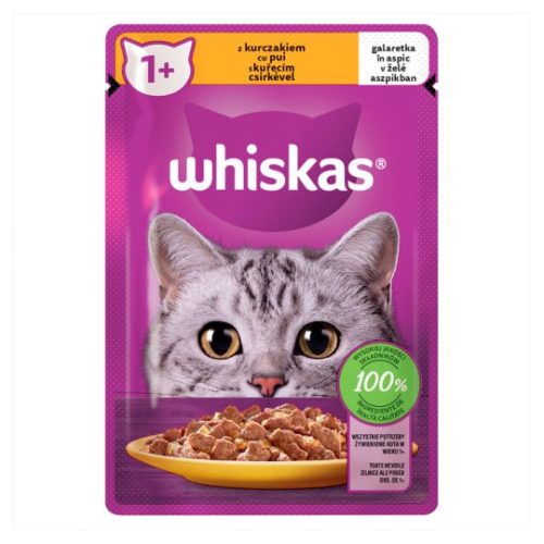 WHISKAS teljes értékű nedves eledel felnőtt macskáknak csirkével aszpikban 85 g