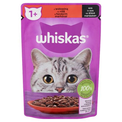 WHISKAS teljes értékű nedves eledel felnőtt macskáknak marhával aszpikban 85 g