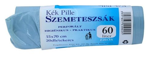 KÉK PILLE SZEMETESZSÁK 55X70 12MY, 60L KÉK 20DB/TEK