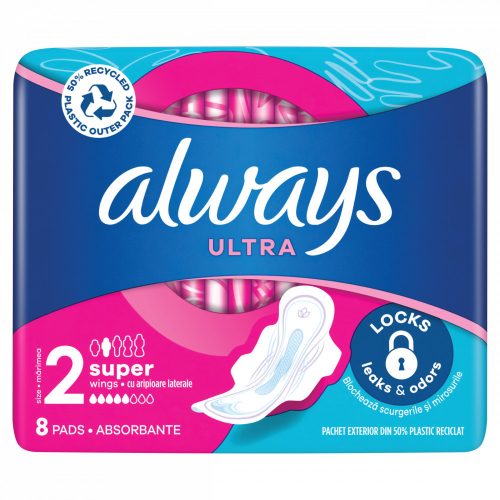 Always Ultra Super (S2) Szárnyas Egészségügyi Betét, 8 Db