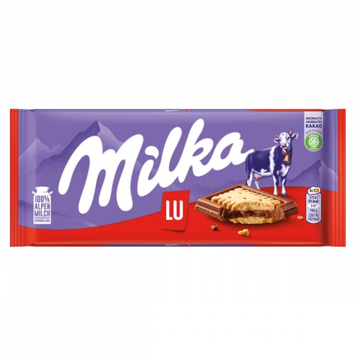 Milka LU alpesi tej felhasználásával készült tejcsokoládé ropogós keksszel 87 g