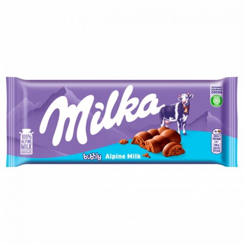 Milka Bubbly alpesi tejcsokoládé levegőbuborékos tejcsokoládé töltelékkel 90 g