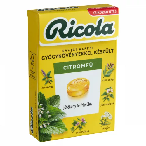 Ricola Citromfű cukormentes svájci gyógynövény cukorkák édesítőszerekkel 40 g