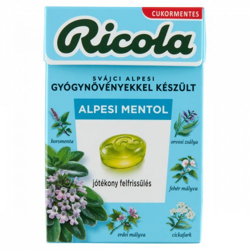 Ricola Alpesi Mentol cukormentes svájci gyógynövény cukorkák édesítőszerekkel 40 g