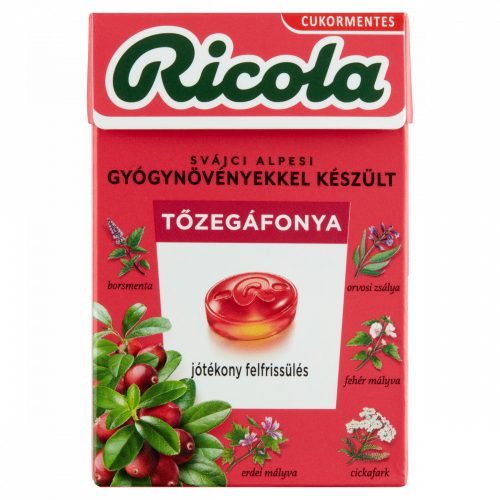 Ricola Tőzegáfonya cukormentes svájci gyógynövény cukorkák 40 g