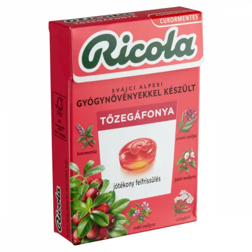 Ricola Tőzegáfonya cukormentes svájci gyógynövény cukorkák 40 g