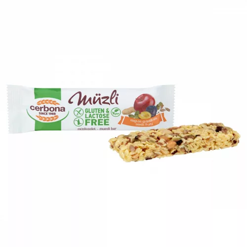 Cerbona gluténmentes, laktózmentes magvas-gyümölcsös müzliszelet 35 g