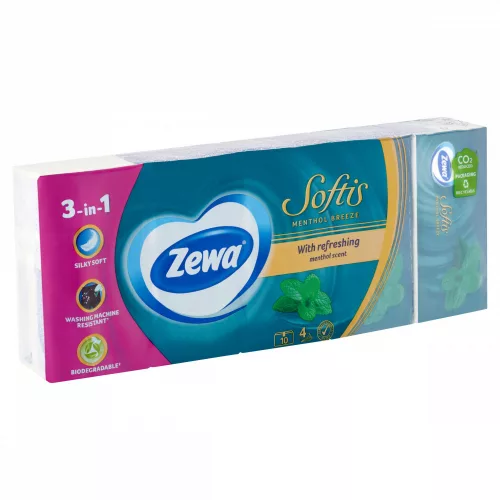 Zewa Softis 4 rét.papírzsebkendő menthol 10x9db