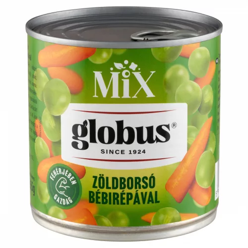 GLOBUS KONZERV zöldborsó bébirépával 400g/265g