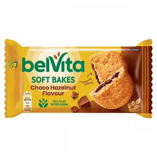 Belvita Soft Bakes gabonás, mogyoróízű keksz kakaós töltelékkel 50 g