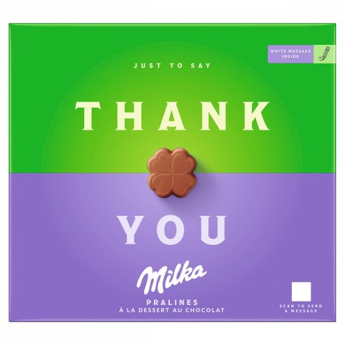 Milka Thank You alpesi tejcsokoládé praliné kakaós krémtöltelékkel 110 g