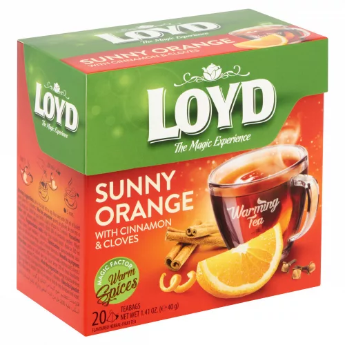 Loyd Sunny Orange narancs, fahéj és szegfűszeg ízű gyümölcstea 20 filter 40 g