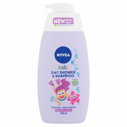 NIVEA Kids 2in1 Tusfürdő és Sampon Lányoknak 500 ml