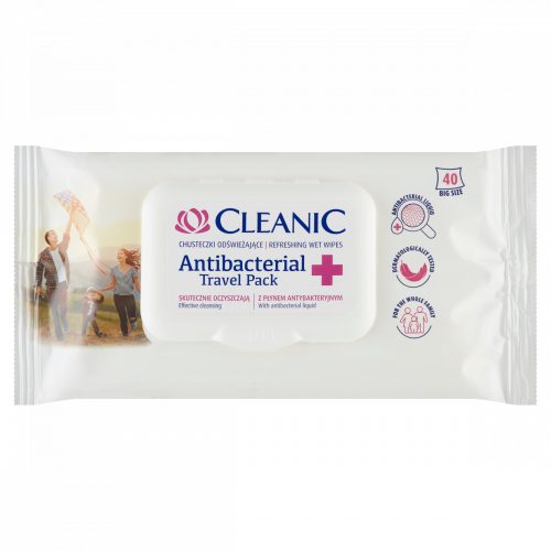 Cleanic Antibacterial Travel Pack nedvesített frissítő törlőkendő 40 db