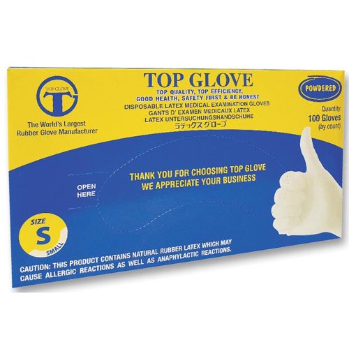 Top Glove Latex vizsgálókesztyű púderes S 100db