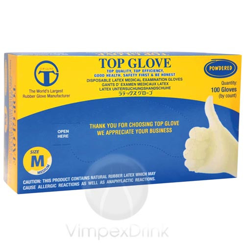 Top Glove Latex vizsgálókesztyű púderes M 100db