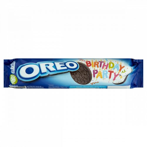 Oreo Birthday Party karamellízű töltelékkel töltött kakaós keksz színes dekorációs pelyhekkel 154 g