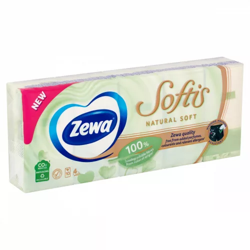 Zewa Softis 4 rétegű papír zsebkendő NaturalSoft 10x9 db