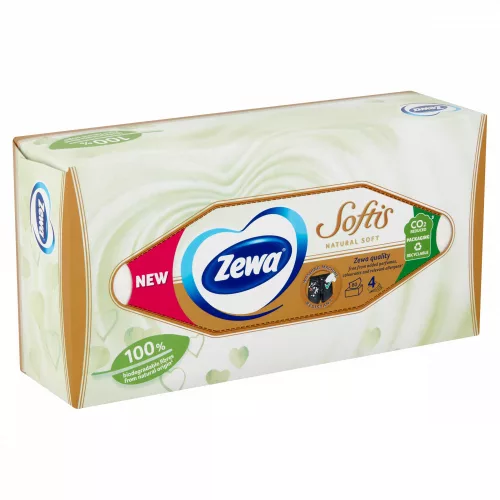 Zewa Softis 4rét.dob. papír zsebkendő NaturalSoft 80 db Új