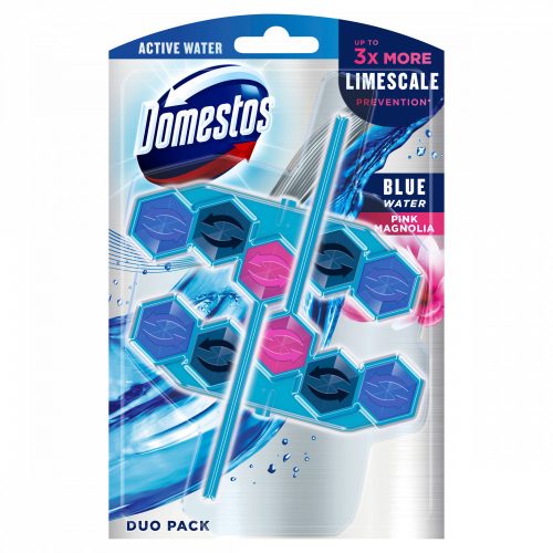 DOMESTOS Power5+ Pink Magnolia Active Blue Water WC frissítő blokk 2 x 53 g