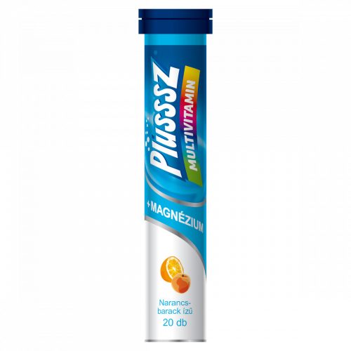 Plusssz Multivitamin+Magnézium narancs-barack ízű étrend-kiegészítő pezsgőtabletta 20 x 4,3 g (86 g)