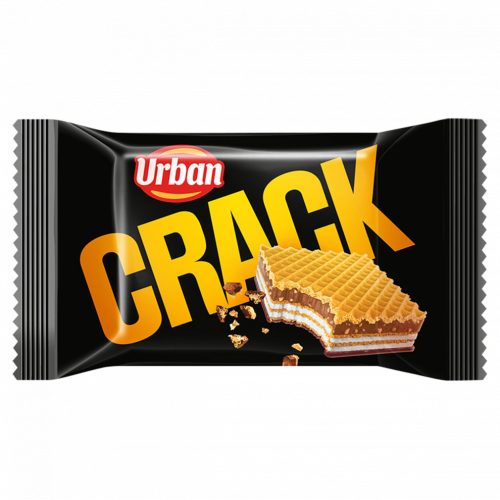 Urban Crack kakaós étmasszával részben mártott, mogyorós és tejes krémmel töltött ostya 25 g