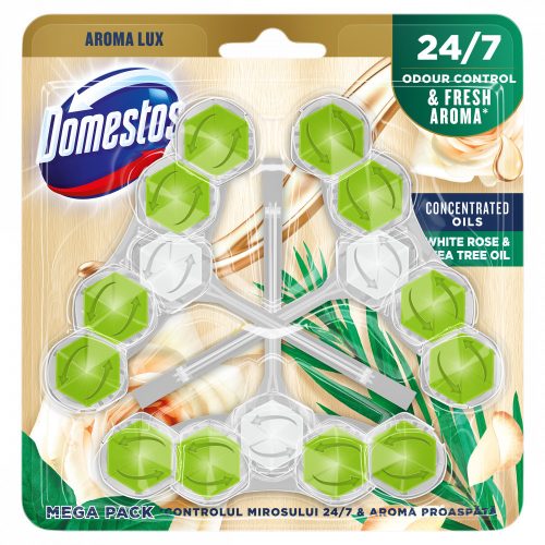 DOMESTOS Aroma Lux White Rose & Tea Tree Oil WC frissítő blokk 3 x 55 g 