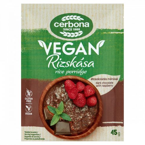 Cerbona Vegan gluténmentes, étcsokoládés rizskása málnával 45 g