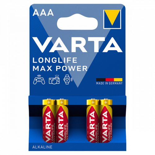 Varta Longlife Max Power AAA LR03 1,5 V nagy teljesítményű alkáli elem 4 db