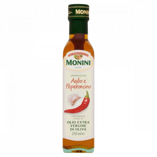 Monini fokhagyma és chilipaprika-aromával ízesített extra szűz olívaolaj-alapú öntet 250 ml