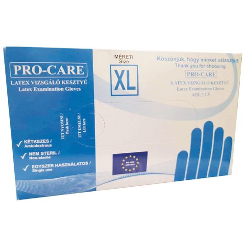 Pro-care G.kesztyű latex XL Púderes100db