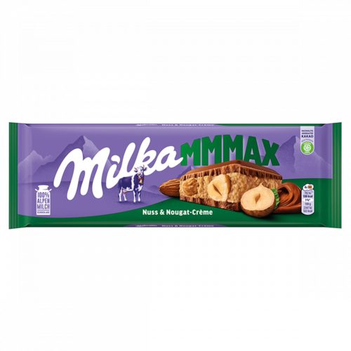 Milka Mmmax tejcsokoládé mogyorós-mandulás krémtöltelékkel és egész mogyoróval 300 g