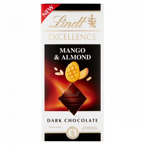 Lindt Excellence étcsokoládé mangógranulátummal és mandula darabokkal 100 g