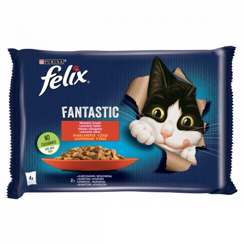 Felix Fantastic Marhával/Csirkével aszpikban nedves macskaeledel 4 x 85 g (340 g)