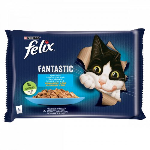 Felix Fantastic Lazaccal/Lepényhallal aszpikban nedves macskaeledel 4 x 85 g (340 g)