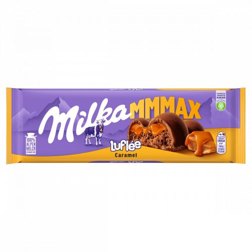 Milka Mmmax Luflée alpesi tej felhasználásával készült tejcsokoládé karamell töltelékkel 250 g 