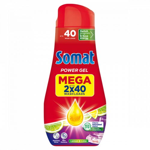 Somat All in 1 Power Gel Lemon & Lime gépi mosogatószer gél 80 mosogatás 2 x 720 ml