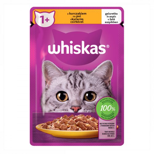 Whiskas 1+ teljes értékű nedves eledel felnőtt macskáknak csirkével aszpikban 85 g