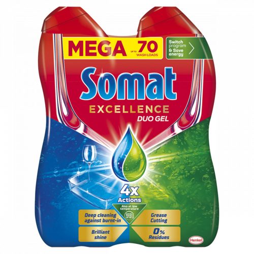 Somat Excellence Duo Gel gépi mosogatószer gél 70 mosogatás 2 x 630 ml