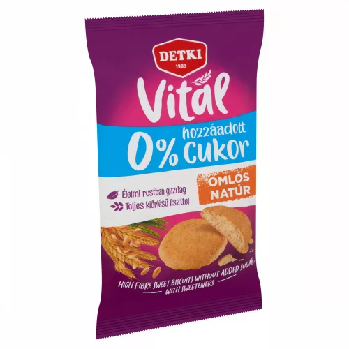 Detki Vital édes omlós natúr keksz hozzáadott cukor nélkül, édesítőszerekkel 180 g