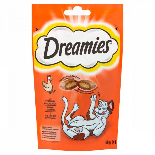 Dreamies kiegészítő macskaeledel csirkével felnőtt macskák & 8 hetesnél idősebb kölykök számára 60 g